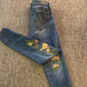 Miss Me Floral Embroidered Skinny Jeans - Blue